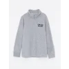 LCW Kids Gri Dik Yaka Nakışlı Uzun Kollu Polar Erkek Çocuk Sweatshirt