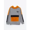 LCW Kids Gri Kapüşonlu Baskılı Uzun Kollu Erkek Çocuk Sweatshirt
