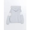 LCW Kids Gri Kapüşonlu Baskılı Uzun Kollu Kız Çocuk Fermuarlı Sweatshirt