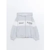 LCW Kids Gri Kapüşonlu Baskılı Uzun Kollu Kız Çocuk Fermuarlı Sweatshirt