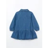 LCW Kids İndigo Uzun Kollu Nakışlı Kız Bebek Jean Elbise