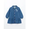 LCW Kids İndigo Uzun Kollu Nakışlı Kız Bebek Jean Elbise