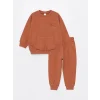 LCW Kids Kahverengi Bisiklet Yaka Erkek Bebek Sweatshirt ve Eşofman Alt 2li