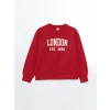 LCW Kids Kırmızı Bisiklet Yaka London Baskılı Kız Çocuk Sweatshirt