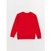 LCW Kids Kırmızı Bisiklet Yaka Yılbaşı Temalı Uzun Kollu Erkek Çocuk Sweatshirt