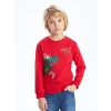 LCW Kids Kırmızı Bisiklet Yaka Yılbaşı Temalı Uzun Kollu Erkek Çocuk Sweatshirt