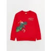 LCW Kids Kırmızı Bisiklet Yaka Yılbaşı Temalı Uzun Kollu Erkek Çocuk Sweatshirt