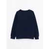 LCW Kids Lacivert Bisiklet Yaka Baskılı Uzun Kollu Erkek Çocuk Sweatshirt