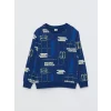 LCW Kids Lacivert Bisiklet Yaka Baskılı Uzun Kollu Erkek Çocuk Sweatshirt