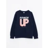 LCW Kids Lacivert Bisiklet Yaka Baskılı Uzun Kollu Erkek Çocuk Sweatshirt