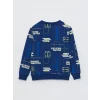 LCW Kids Lacivert Bisiklet Yaka Baskılı Uzun Kollu Erkek Çocuk Sweatshirt