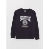 LCW Kids Lacivert Bisiklet Yaka Baskılı Uzun Kollu Erkek Çocuk Sweatshirt