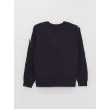 LCW Kids Lacivert Bisiklet Yaka Baskılı Uzun Kollu Erkek Çocuk Sweatshirt