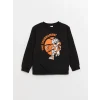 LCW Kids Siyah Bisiklet Yaka Baskılı Uzun Kollu Erkek Çocuk Sweatshirt