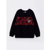 LCW Kids Siyah Bisiklet Yaka Baskılı Uzun Kollu Erkek Çocuk Sweatshirt