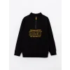 LCW Kids Siyah Dik Yaka Baskılı Uzun Kollu Erkek Çocuk Sweatshirt