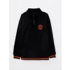 LCW Kids Siyah Dik Yaka Nakışlı Uzun Kollu Polar Erkek Çocuk Sweatshirt