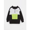 LCW Kids Siyah Kapüşonlu Renk Bloklu Uzun Kollu Erkek Çocuk Sweatshirt