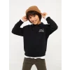 LCW Kids Siyah Polo Yaka Baskılı Uzun Kollu Erkek Çocuk Sweatshirt
