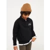 LCW Kids Siyah Polo Yaka Baskılı Uzun Kollu Erkek Çocuk Sweatshirt