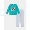 LCW Kids Turkuaz Bisiklet Uzun Kollu Baskılı Erkek Bebek Sweatshirt ve Eşofman Alt 2li Takım