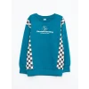 LCW Kids Turkuaz Bisiklet Yaka Baskılı Uzun Kollu Erkek Çocuk Sweatshirt