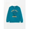 LCW Kids Turkuaz Bisiklet Yaka Baskılı Uzun Kollu Erkek Çocuk Tişört