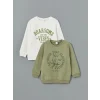 LCW Kids Yeşil Bisiklet Yaka Baskılı Erkek Çocuk Sweatshirt 2li