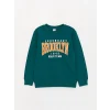 LCW Kids Yeşil Bisiklet Yaka Baskılı Uzun Kollu Erkek Çocuk Sweatshirt