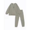 LCW Kids Yeşil Bisiklet Yaka Uzun Kollu Baskılı Erkek Bebek Sweatshirt ve Eşofman Alt 2li