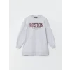 LCW Modest Antrasit Bisiklet Yaka Boston Baskılı Kadın Kalın Sweatshirt Tunik