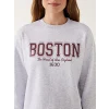 LCW Modest Antrasit Bisiklet Yaka Boston Baskılı Kadın Kalın Sweatshirt Tunik