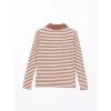 LCW Modest Bej Polo Yaka Çizgili Kadın Body