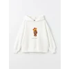 LCW Modest Beyaz Kapüşonlu Ayı Teddy Baskılı Oversize Kadın Kalın Sweatshirt Tunik