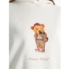LCW Modest Beyaz Kapüşonlu Ayı Teddy Baskılı Oversize Kadın Kalın Sweatshirt Tunik