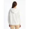 LCW Modest Beyaz Kapüşonlu Ayı Teddy Baskılı Oversize Kadın Kalın Sweatshirt Tunik