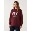 LCW Modest Bordo Bisiklet Yaka Baskılı Kadın Sweatshirt Tunik