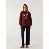 LCW Modest Bordo Bisiklet Yaka Baskılı Kadın Sweatshirt Tunik