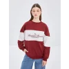 LCW Modest Bordo Bisiklet Yaka Nakışlı Kadın Sweatshirt Tunik