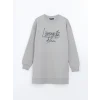 LCW Modest Gri Bisiklet Yaka Baskılı Kadın Sweatshirt Tunik