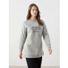 LCW Modest Gri Bisiklet Yaka Baskılı Kadın Sweatshirt Tunik