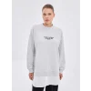 LCW Modest Gri Bisiklet Yaka Baskılı Oversize Kadın Sweatshirt Tunik