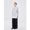LCW Modest Gri Bisiklet Yaka Baskılı Oversize Kadın Sweatshirt Tunik