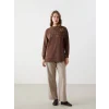 LCW Modest Kahverengi Bisiklet Yaka Nakışlı Kadın Kalın Sweatshirt Tunik