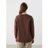 LCW Modest Kahverengi Bisiklet Yaka Nakışlı Kadın Kalın Sweatshirt Tunik