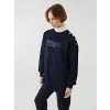 LCW Modest Lacivert Bisiklet Yaka Baskılı Kadın Kalın Sweatshirt Tunik
