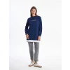 LCW Modest Lacivert Bisiklet Yaka Baskılı Kadın Sweatshirt Tunik