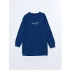 LCW Modest Lacivert Bisiklet Yaka Baskılı Kadın Sweatshirt Tunik