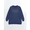 LCW Modest Lacivert Bisiklet Yaka Parlak Taşlı Kadın Sweatshirt Tunik