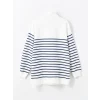 LCW Modest Lacivert Dik Yaka Çizgili Kadın Sweatshirt Tunik